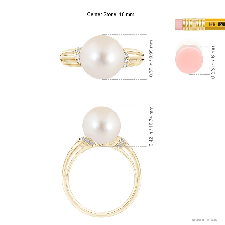 10mm AAAA Freshwater Pearl Ring with Pavé-Set Diamonds in Yellow Gold ruler