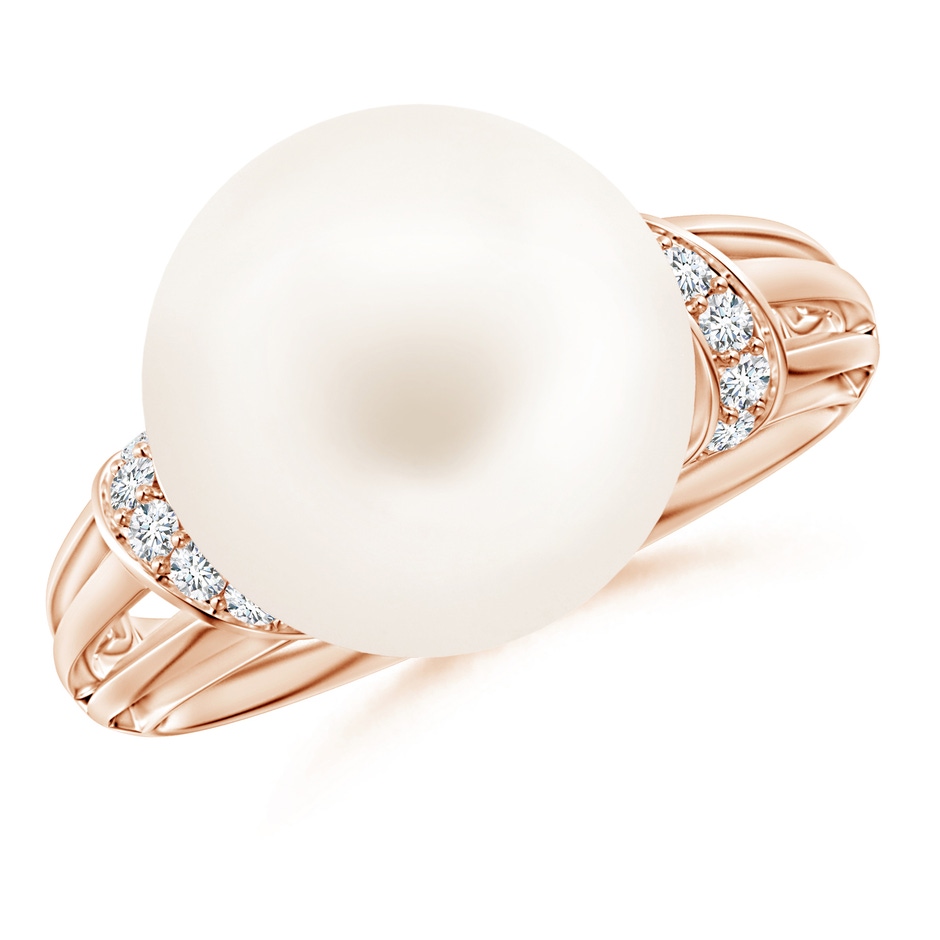 12mm AA Freshwater Pearl Ring with Pavé-Set Diamonds in Rose Gold 