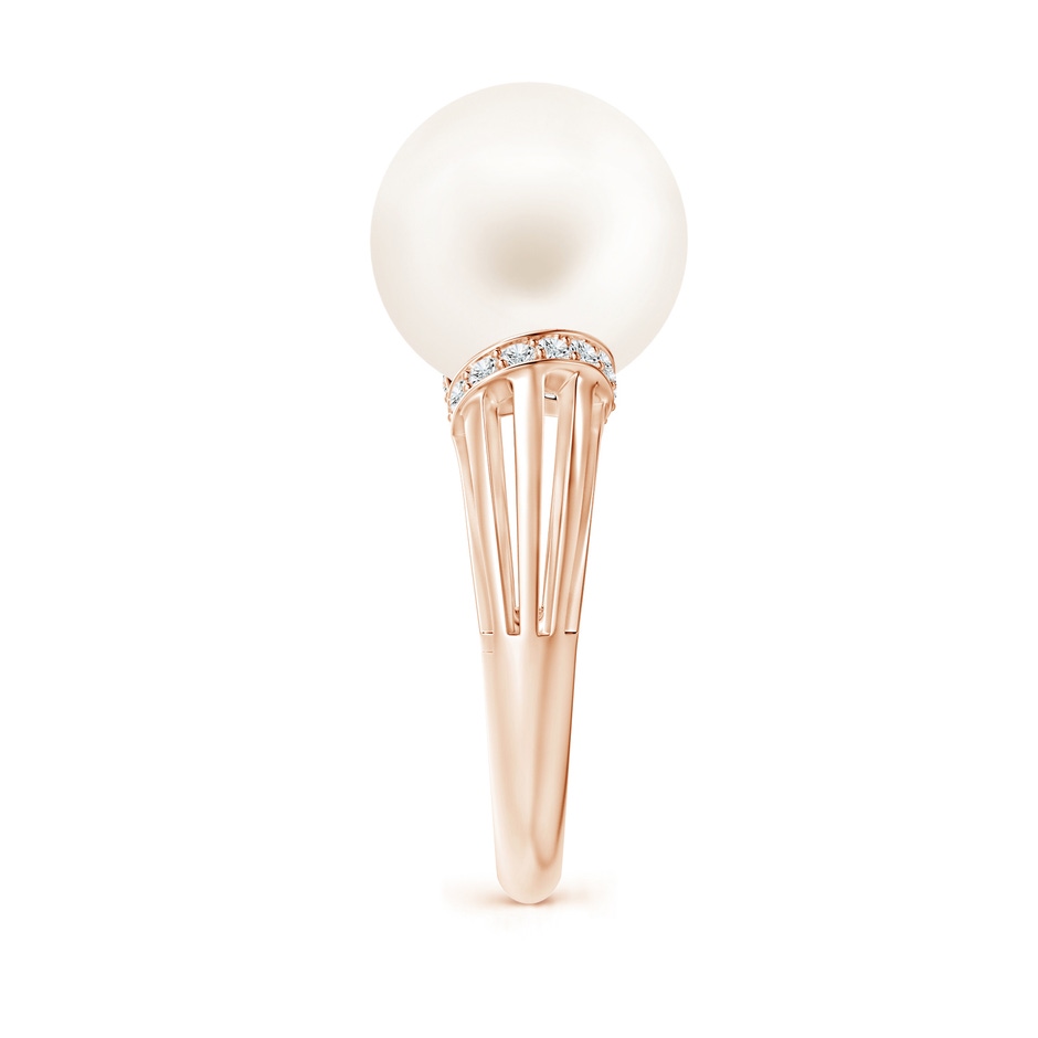 12mm AA Freshwater Pearl Ring with Pavé-Set Diamonds in Rose Gold side 2