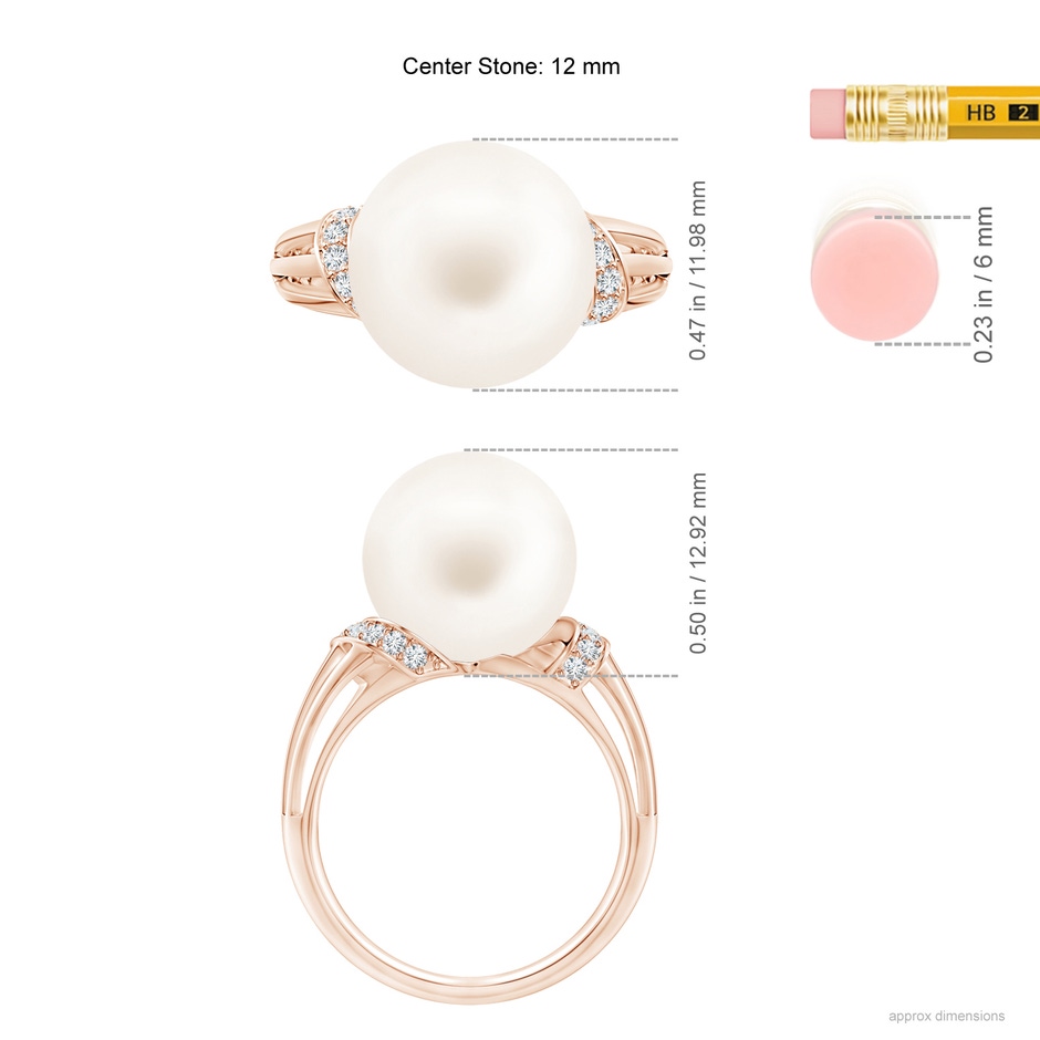 12mm AA Freshwater Pearl Ring with Pavé-Set Diamonds in Rose Gold ruler