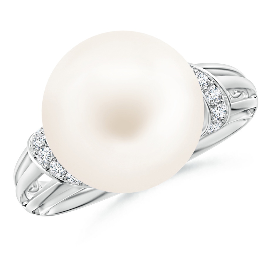 12mm AA Freshwater Pearl Ring with Pavé-Set Diamonds in White Gold 