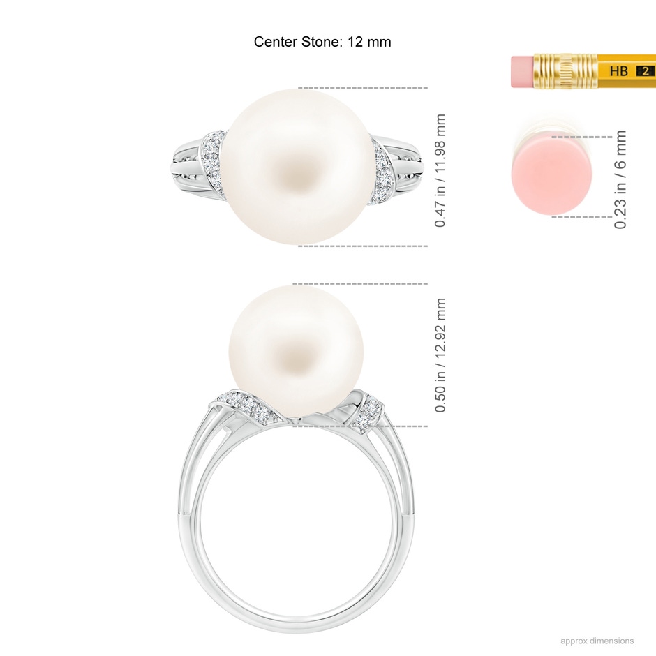 12mm AA Freshwater Pearl Ring with Pavé-Set Diamonds in White Gold ruler