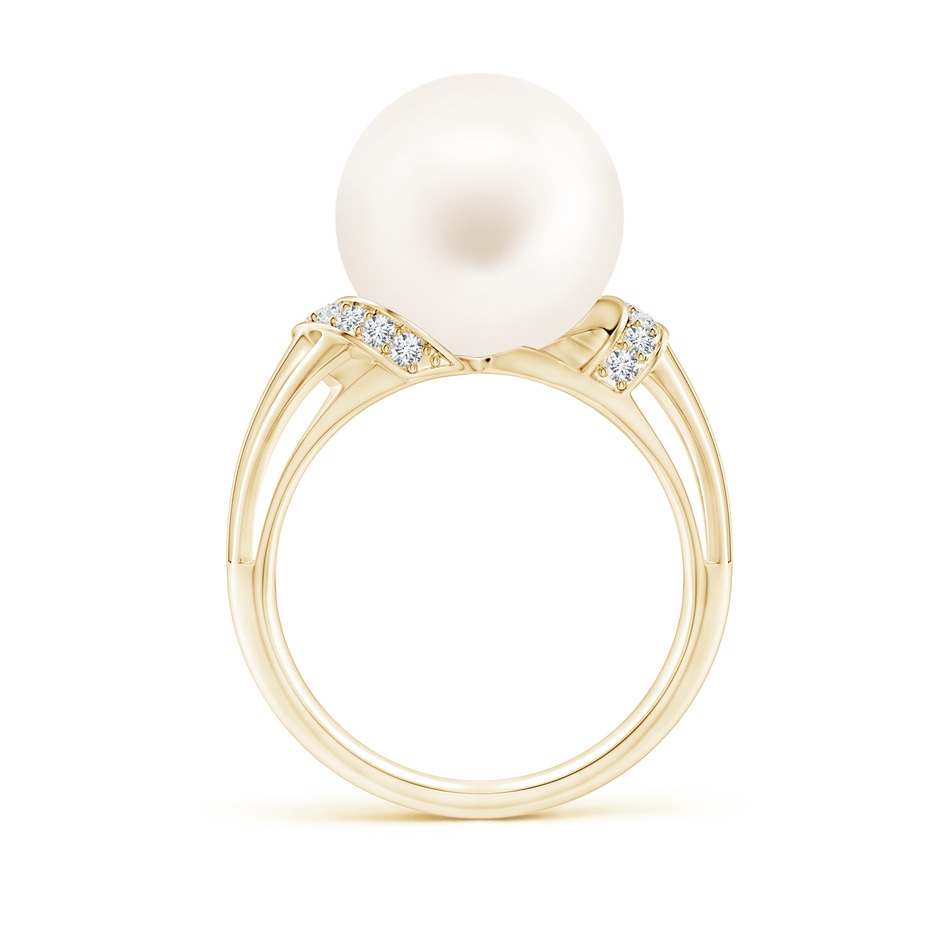 12mm AA Freshwater Pearl Ring with Pavé-Set Diamonds in Yellow Gold side 1