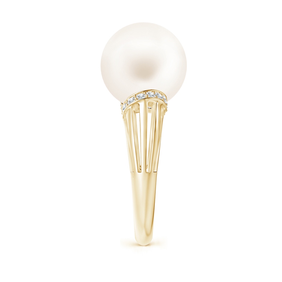 12mm AA Freshwater Pearl Ring with Pavé-Set Diamonds in Yellow Gold side 2