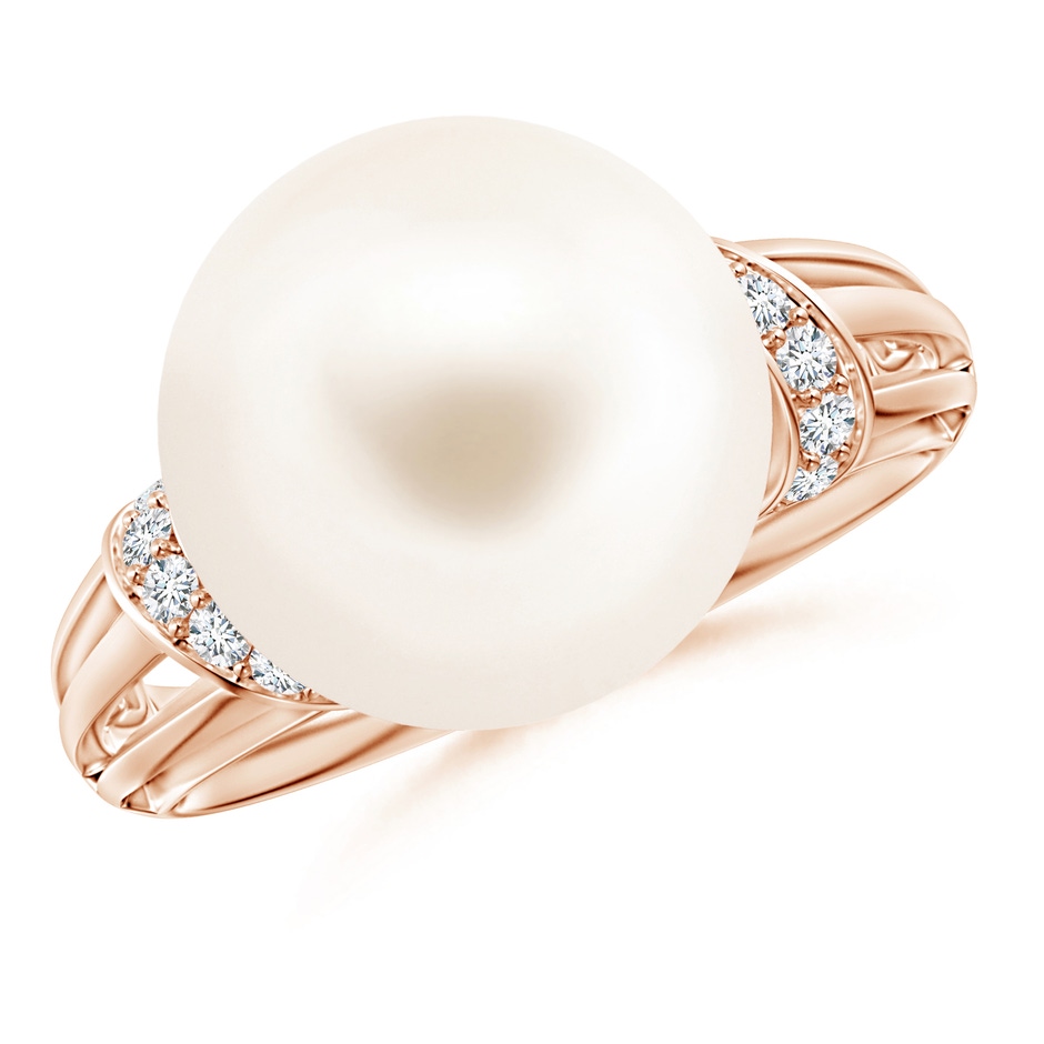 12mm AAA Freshwater Pearl Ring with Pavé-Set Diamonds in Rose Gold 