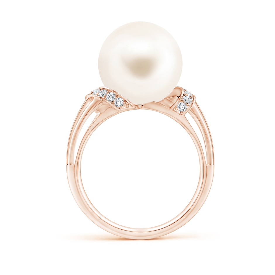 12mm AAA Freshwater Pearl Ring with Pavé-Set Diamonds in Rose Gold side 1