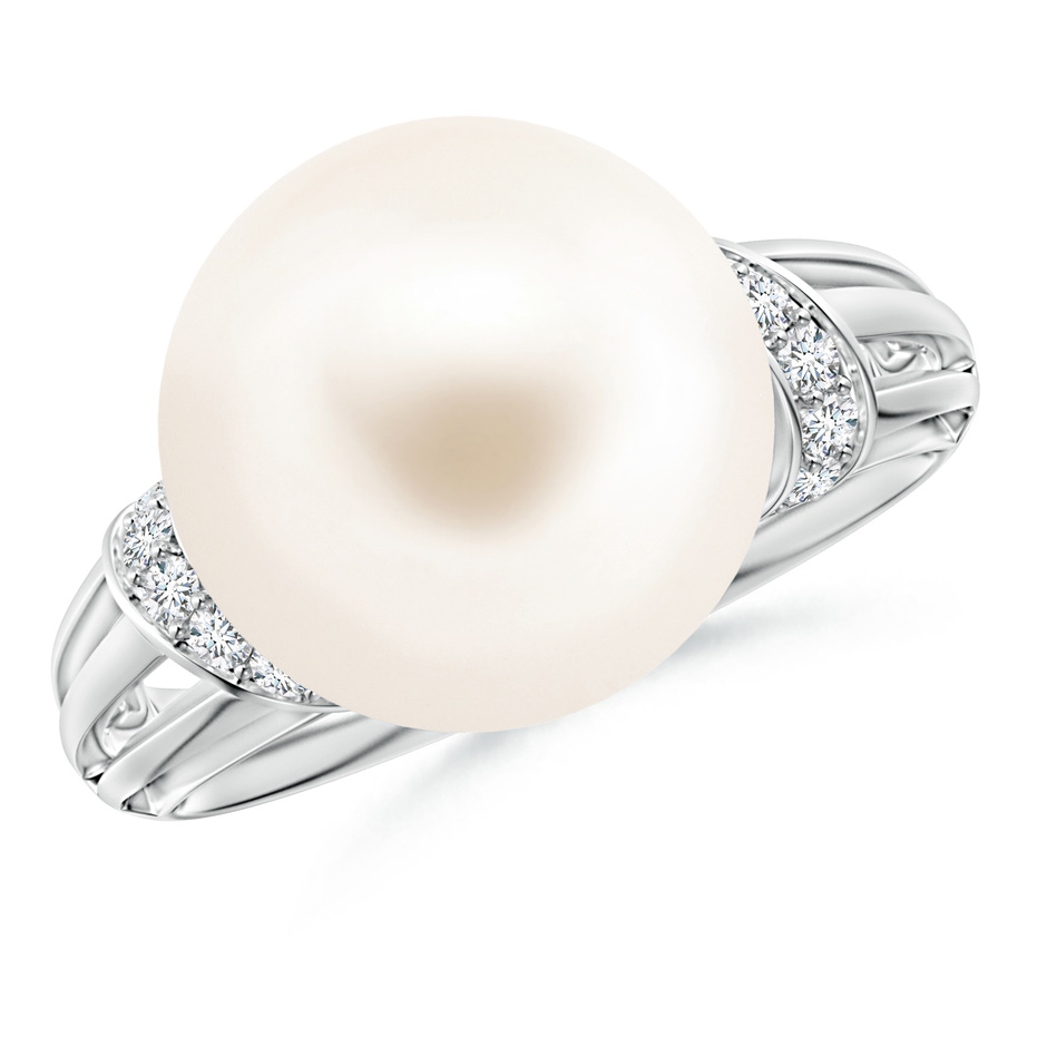 12mm AAA Freshwater Pearl Ring with Pavé-Set Diamonds in White Gold 