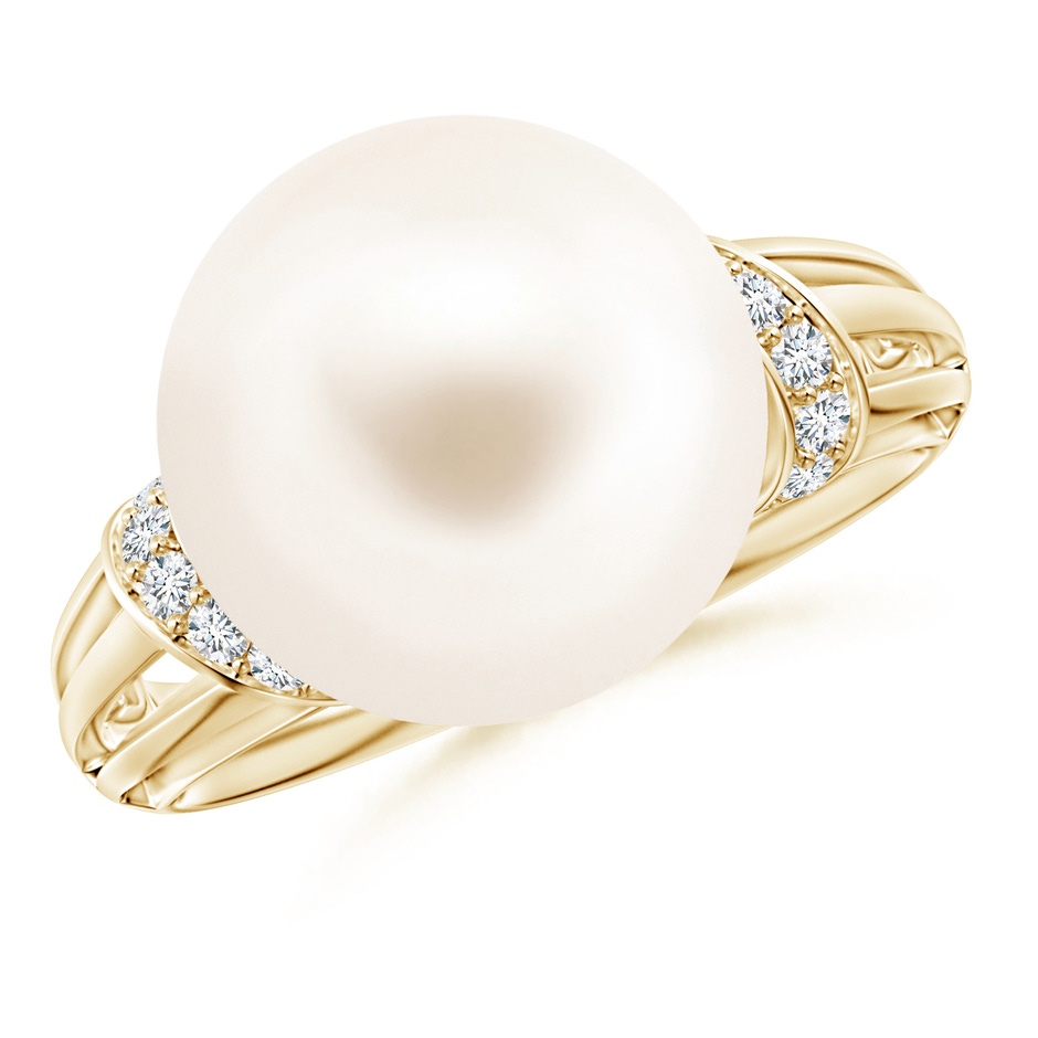 12mm AAA Freshwater Pearl Ring with Pavé-Set Diamonds in Yellow Gold 