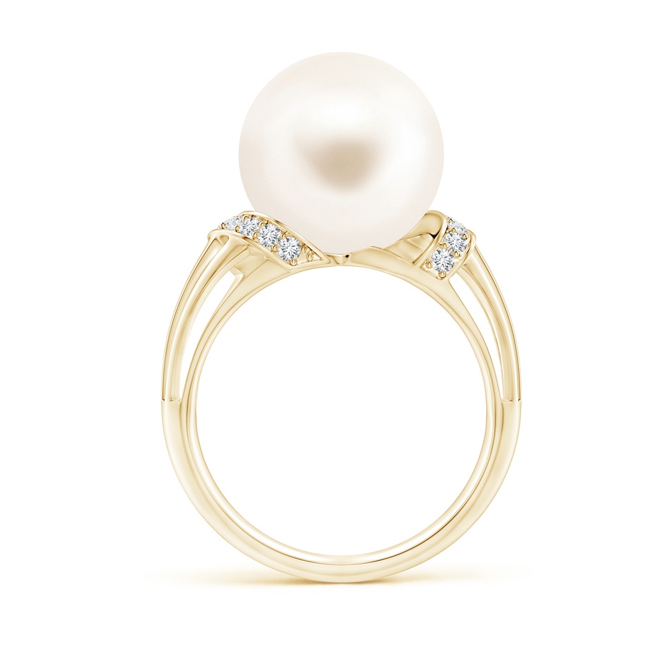 12mm AAA Freshwater Pearl Ring with Pavé-Set Diamonds in Yellow Gold side 1