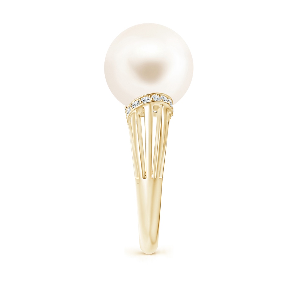 12mm AAA Freshwater Pearl Ring with Pavé-Set Diamonds in Yellow Gold side 2