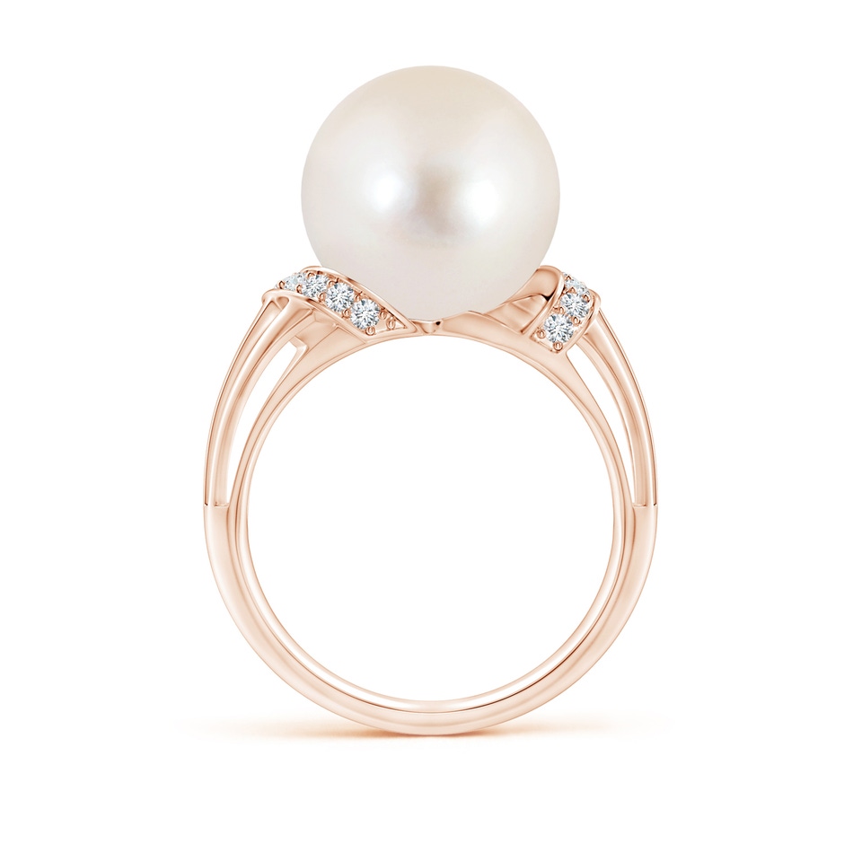 12mm AAAA Freshwater Pearl Ring with Pavé-Set Diamonds in Rose Gold side 1
