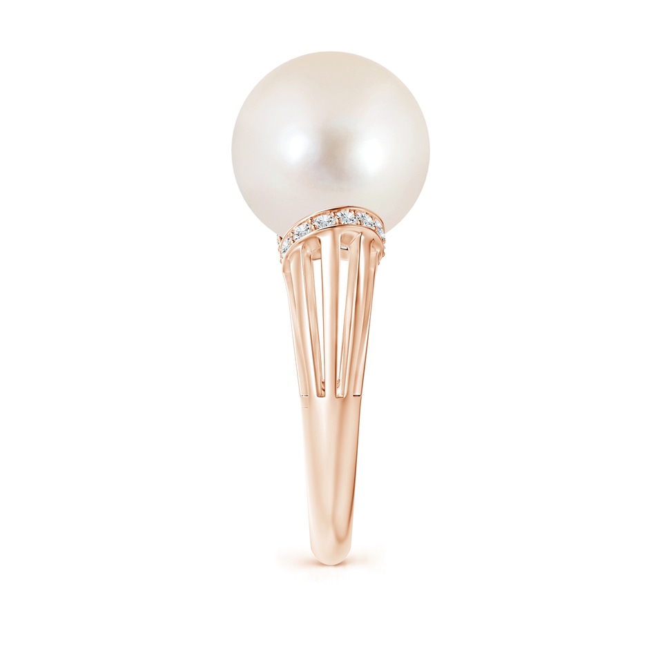 12mm AAAA Freshwater Pearl Ring with Pavé-Set Diamonds in Rose Gold side 2