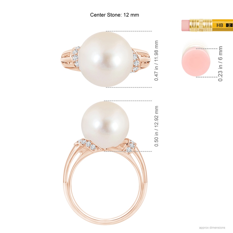 12mm AAAA Freshwater Pearl Ring with Pavé-Set Diamonds in Rose Gold ruler