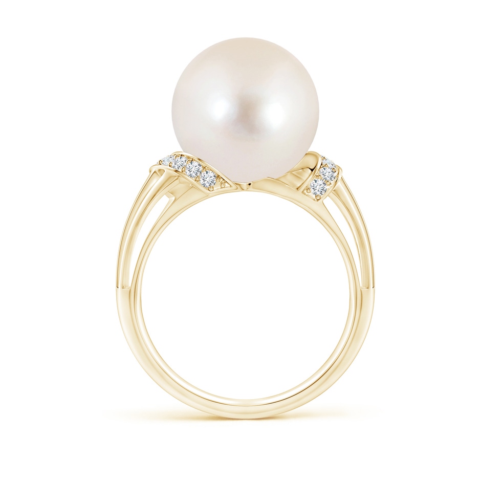 12mm AAAA Freshwater Pearl Ring with Pavé-Set Diamonds in Yellow Gold side 1