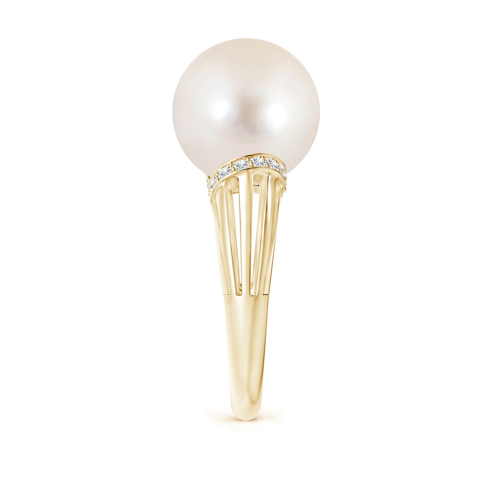 12mm AAAA Freshwater Pearl Ring with Pavé-Set Diamonds in Yellow Gold side 2