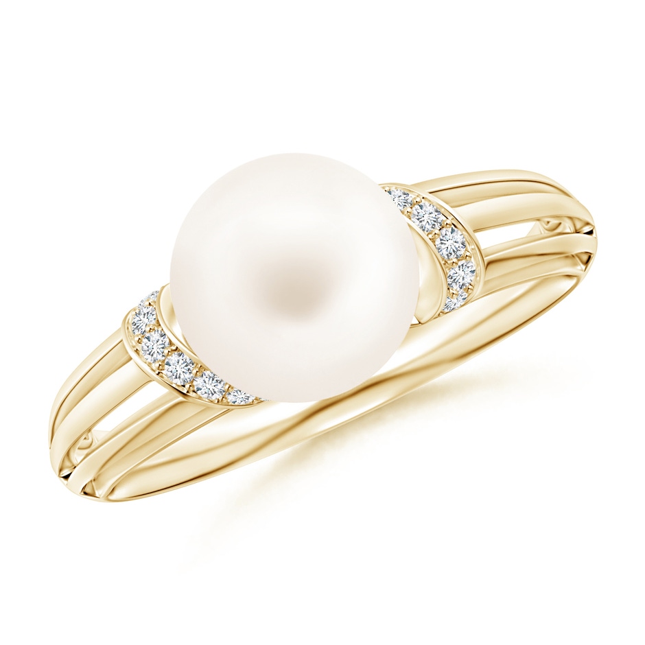 8mm AA Freshwater Pearl Ring with Pavé-Set Diamonds in Yellow Gold 