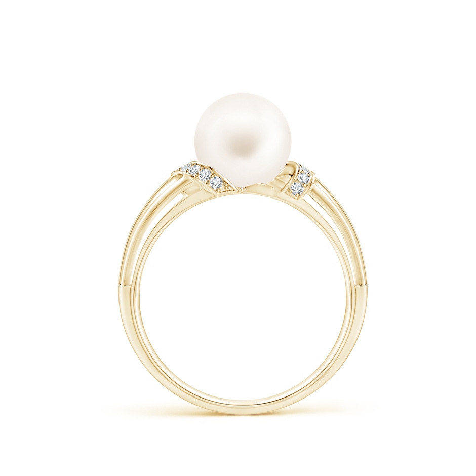 8mm AA Freshwater Pearl Ring with Pavé-Set Diamonds in Yellow Gold side 1