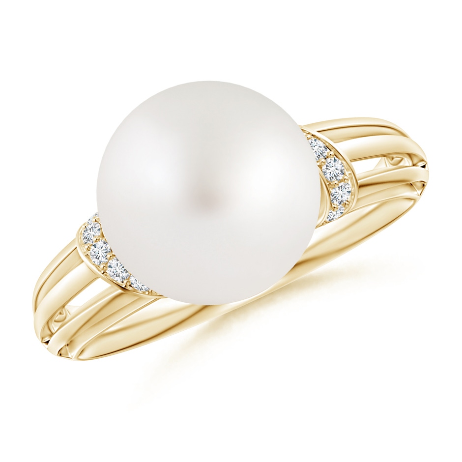 10mm AA South Sea Pearl Ring with Pavé-Set Diamonds in Yellow Gold 