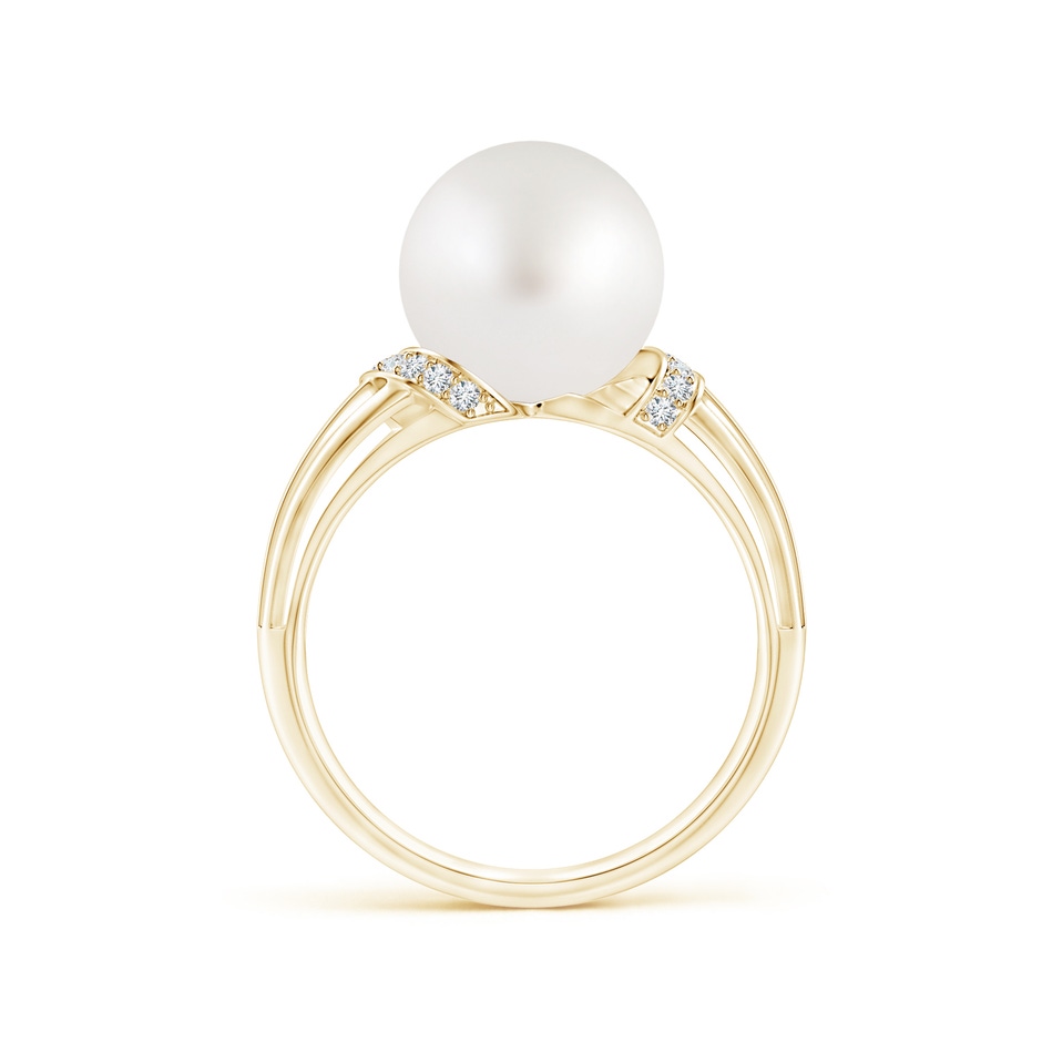 10mm AA South Sea Pearl Ring with Pavé-Set Diamonds in Yellow Gold side 1