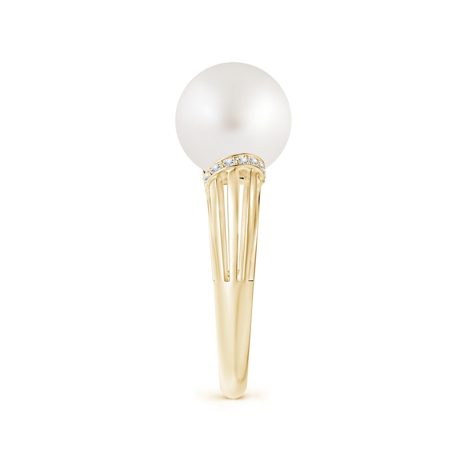 10mm AA South Sea Pearl Ring with Pavé-Set Diamonds in Yellow Gold side 2