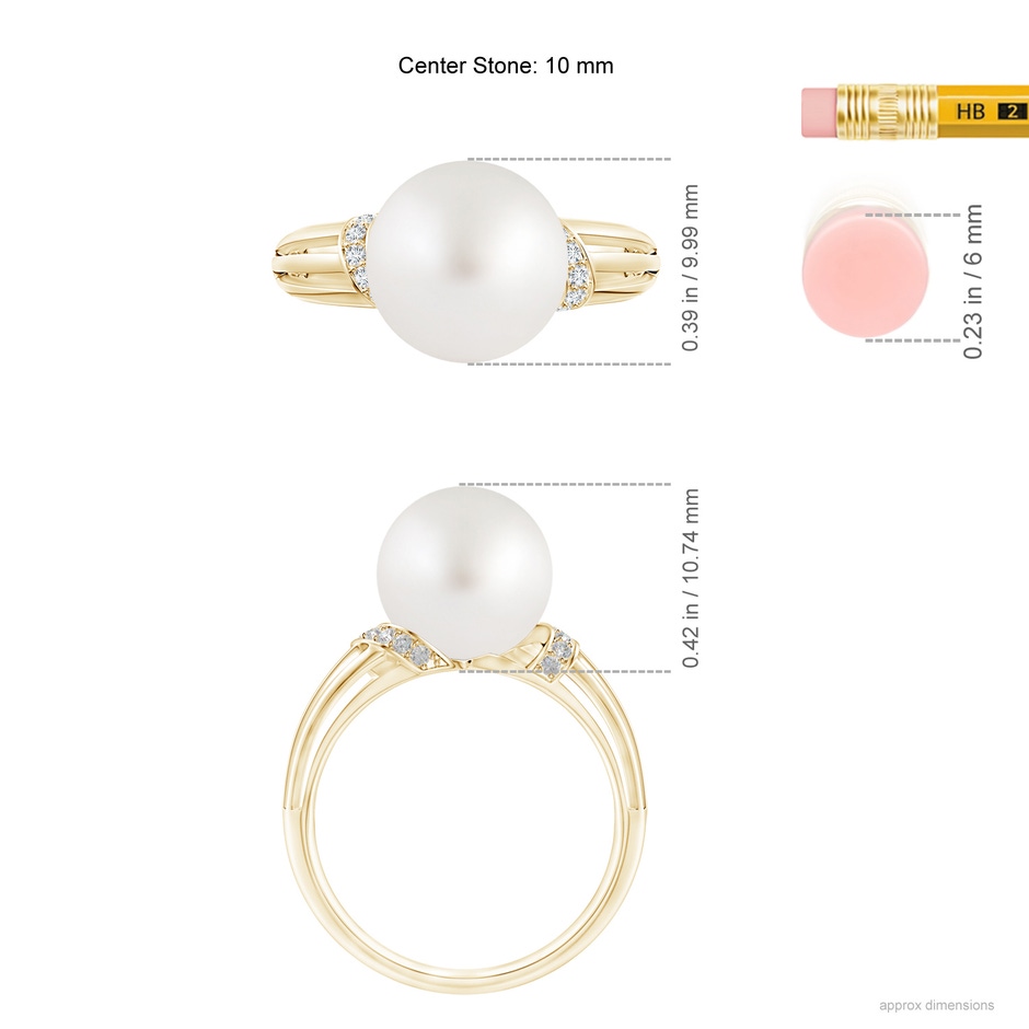 10mm AA South Sea Pearl Ring with Pavé-Set Diamonds in Yellow Gold ruler