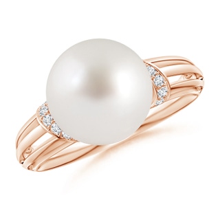 10mm AAA South Sea Pearl Ring with Pavé-Set Diamonds in Rose Gold