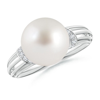 10mm AAA South Sea Pearl Ring with Pavé-Set Diamonds in White Gold