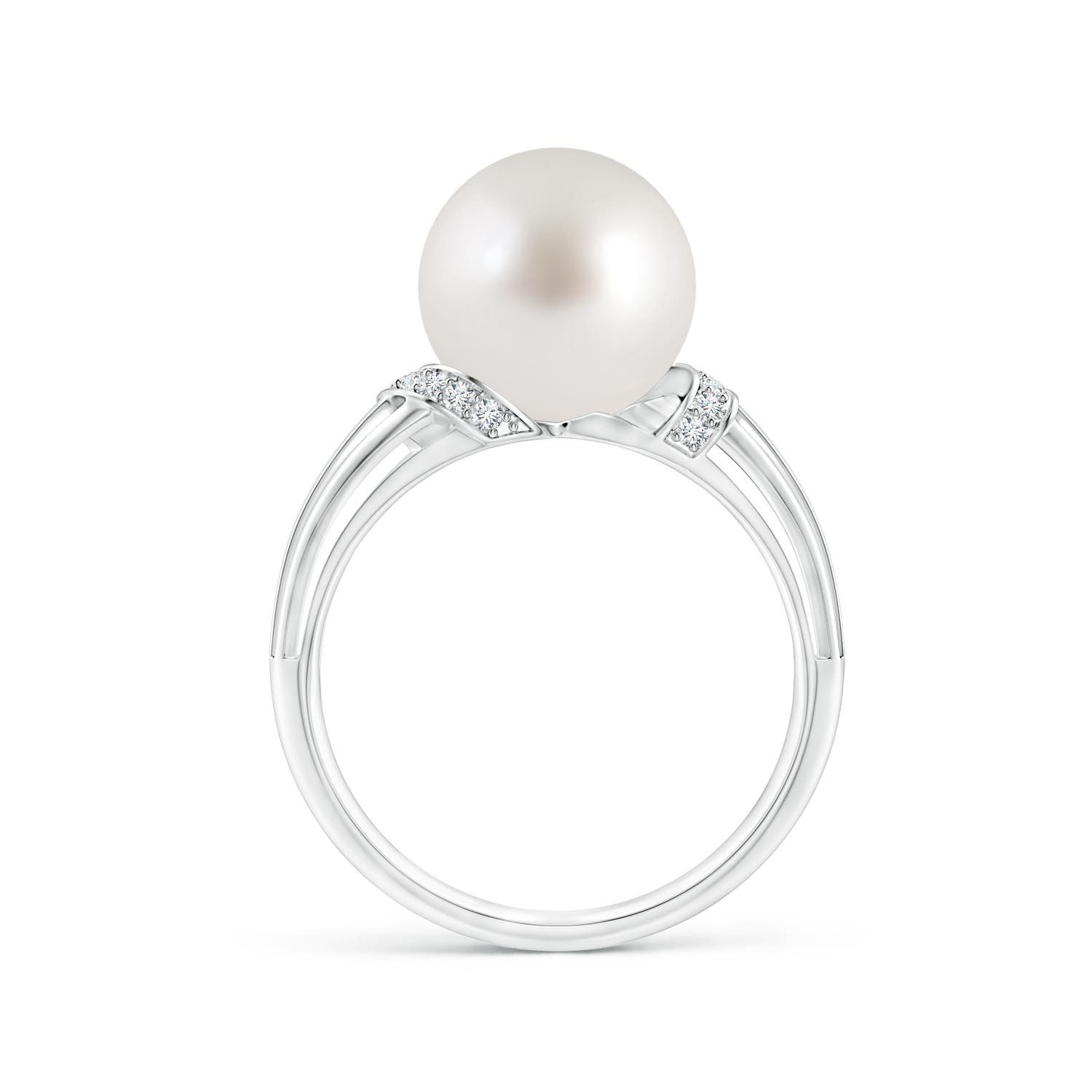 10mm AAA South Sea Pearl Ring with Pavé-Set Diamonds in White Gold
