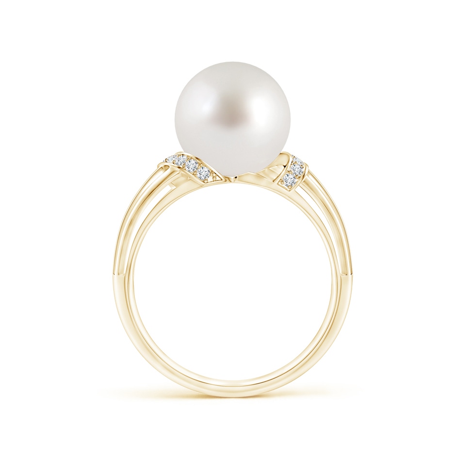 10mm AAA South Sea Pearl Ring with Pavé-Set Diamonds in Yellow Gold side 1