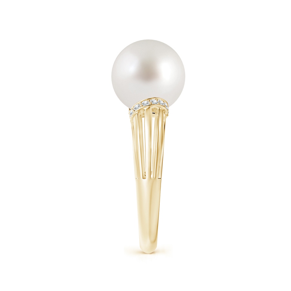 10mm AAA South Sea Pearl Ring with Pavé-Set Diamonds in Yellow Gold side 2