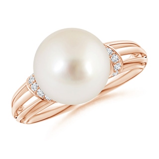 10mm AAAA South Sea Pearl Ring with Pavé-Set Diamonds in Rose Gold