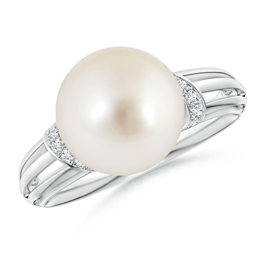 10mm AAAA South Sea Pearl Ring with Pavé-Set Diamonds in White Gold