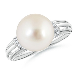 10mm AAAA South Sea Pearl Ring with Pavé-Set Diamonds in White Gold