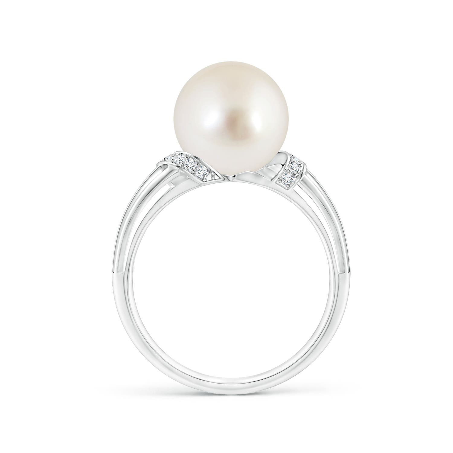 10mm AAAA South Sea Pearl Ring with Pavé-Set Diamonds in White Gold - side 1