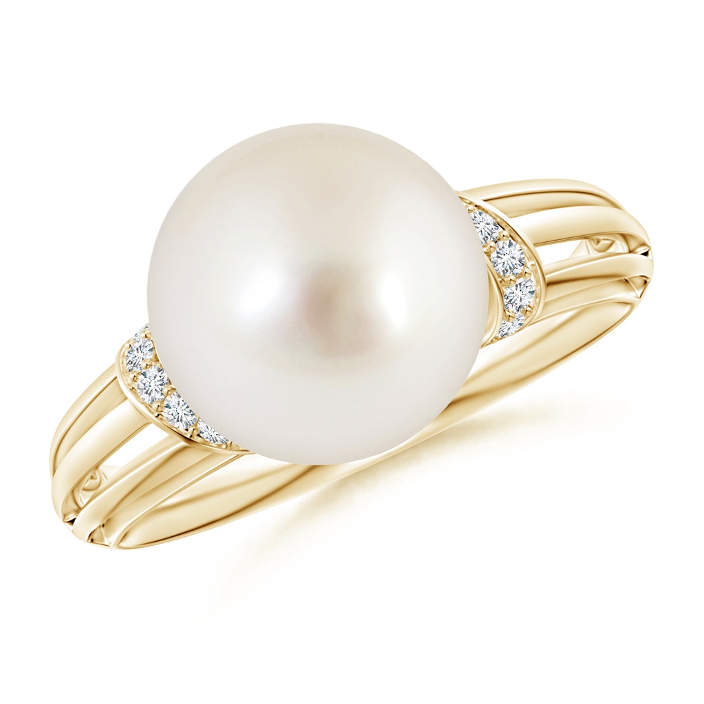 10mm AAAA South Sea Pearl Ring with Pavé-Set Diamonds in Yellow Gold