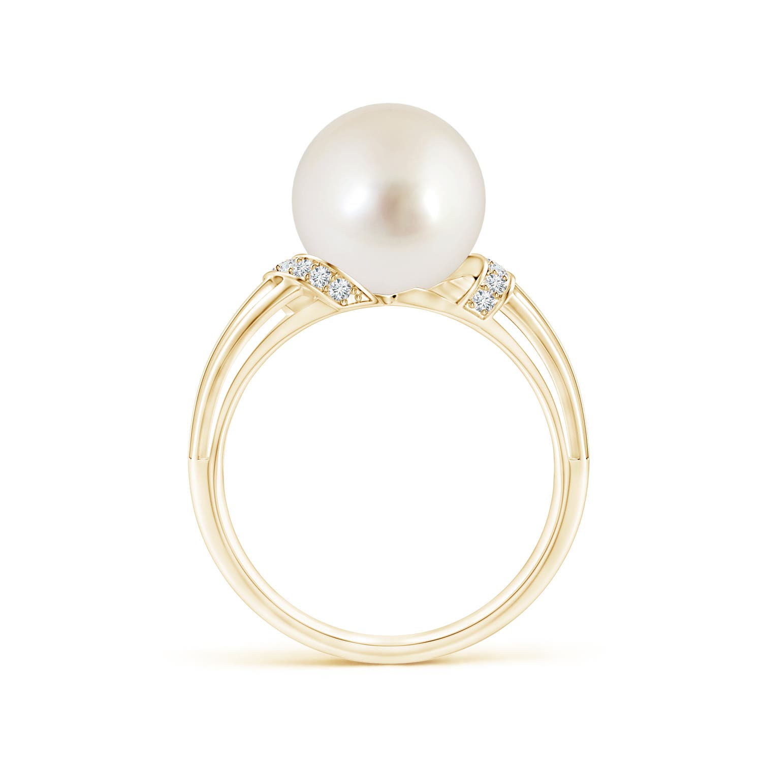 10mm AAAA South Sea Pearl Ring with Pavé-Set Diamonds in Yellow Gold