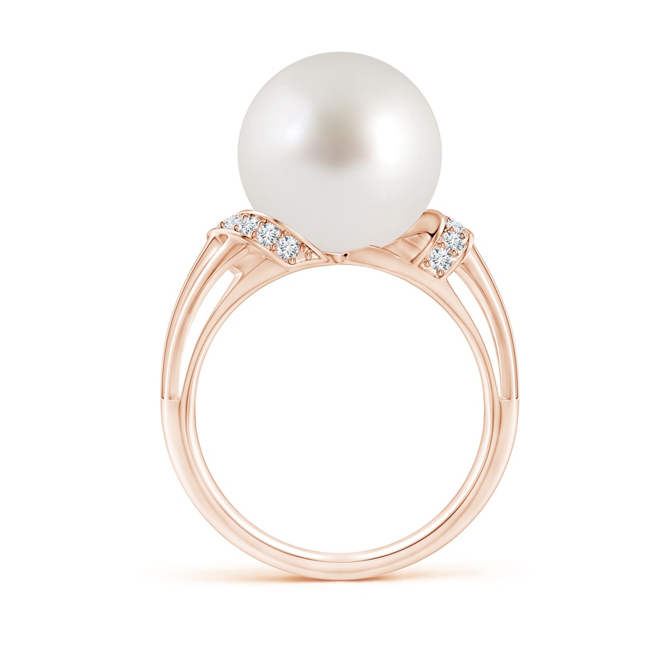 12mm AAA South Sea Pearl Ring with Pavé-Set Diamonds in Rose Gold side 1