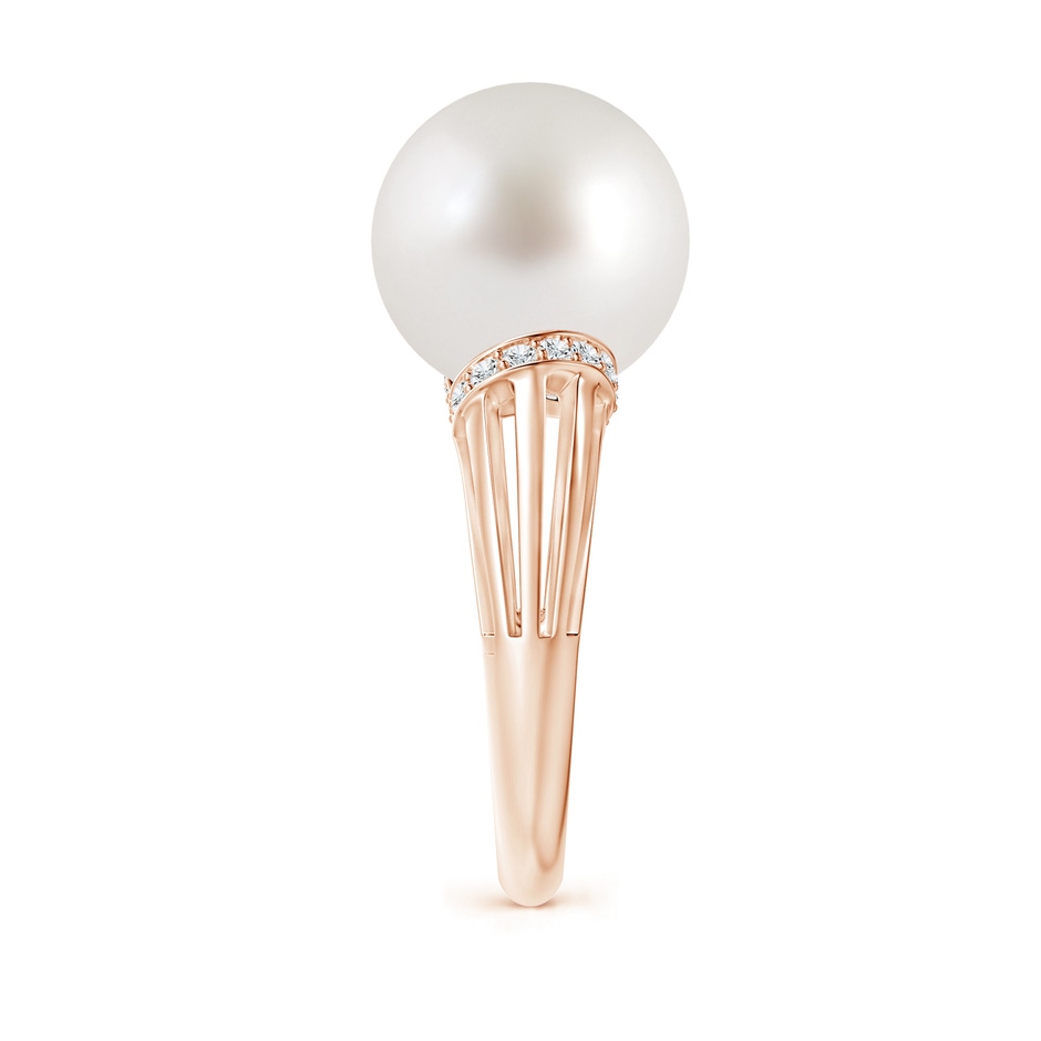 12mm AAA South Sea Pearl Ring with Pavé-Set Diamonds in Rose Gold side 2
