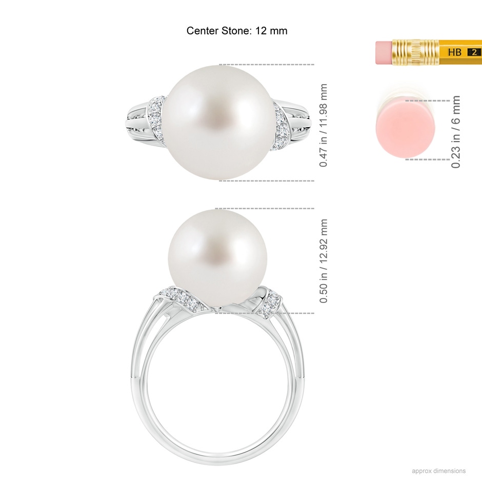 12mm AAA South Sea Pearl Ring with Pavé-Set Diamonds in White Gold ruler