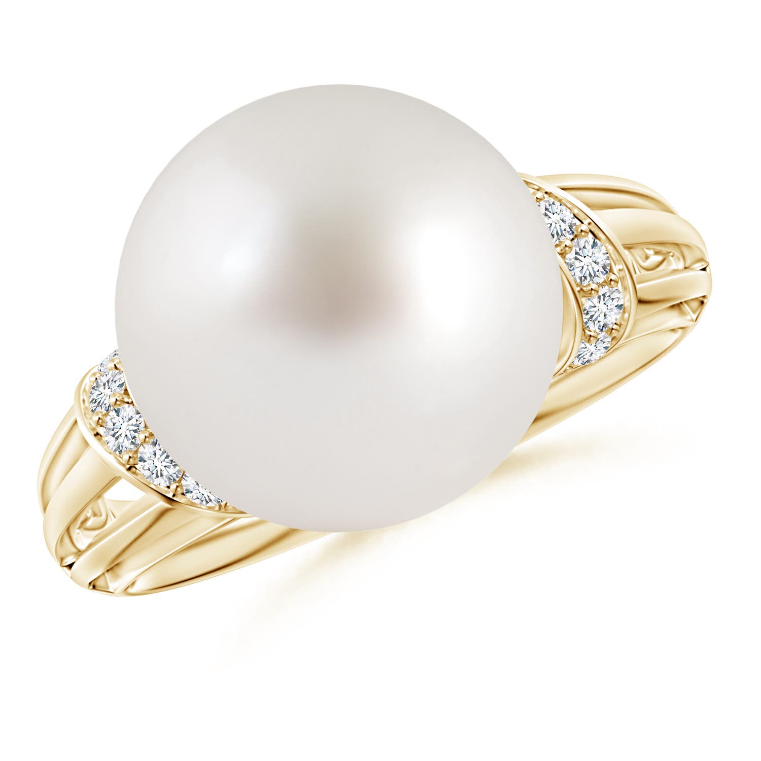 12mm AAA South Sea Pearl Ring with Pavé-Set Diamonds in Yellow Gold