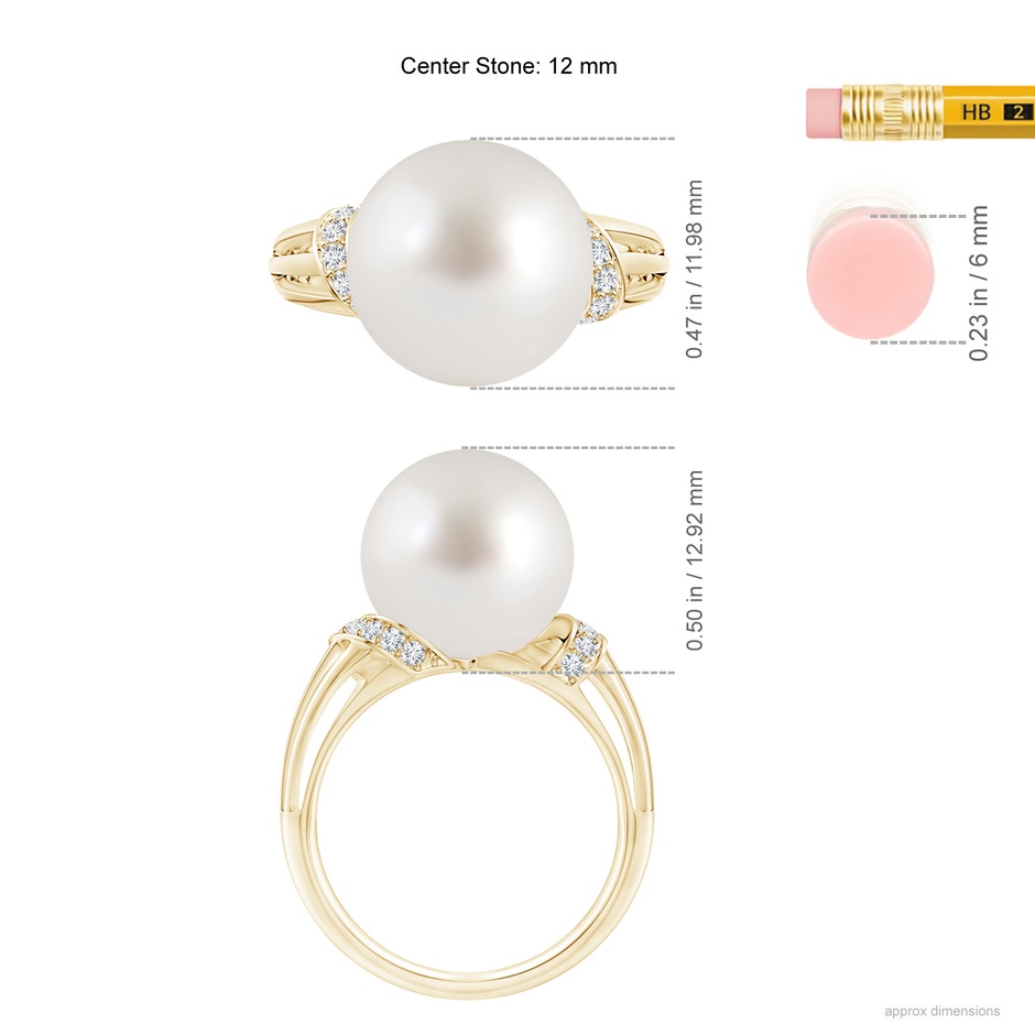 12mm AAA South Sea Pearl Ring with Pavé-Set Diamonds in Yellow Gold ruler