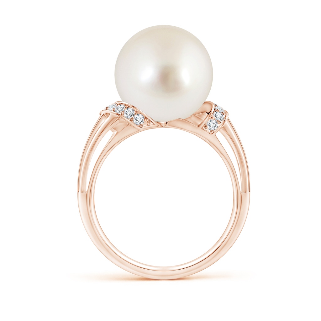 12mm AAAA South Sea Pearl Ring with Pavé-Set Diamonds in Rose Gold Side 1