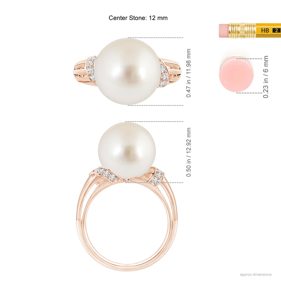 12mm AAAA South Sea Pearl Ring with Pavé-Set Diamonds in Rose Gold ruler