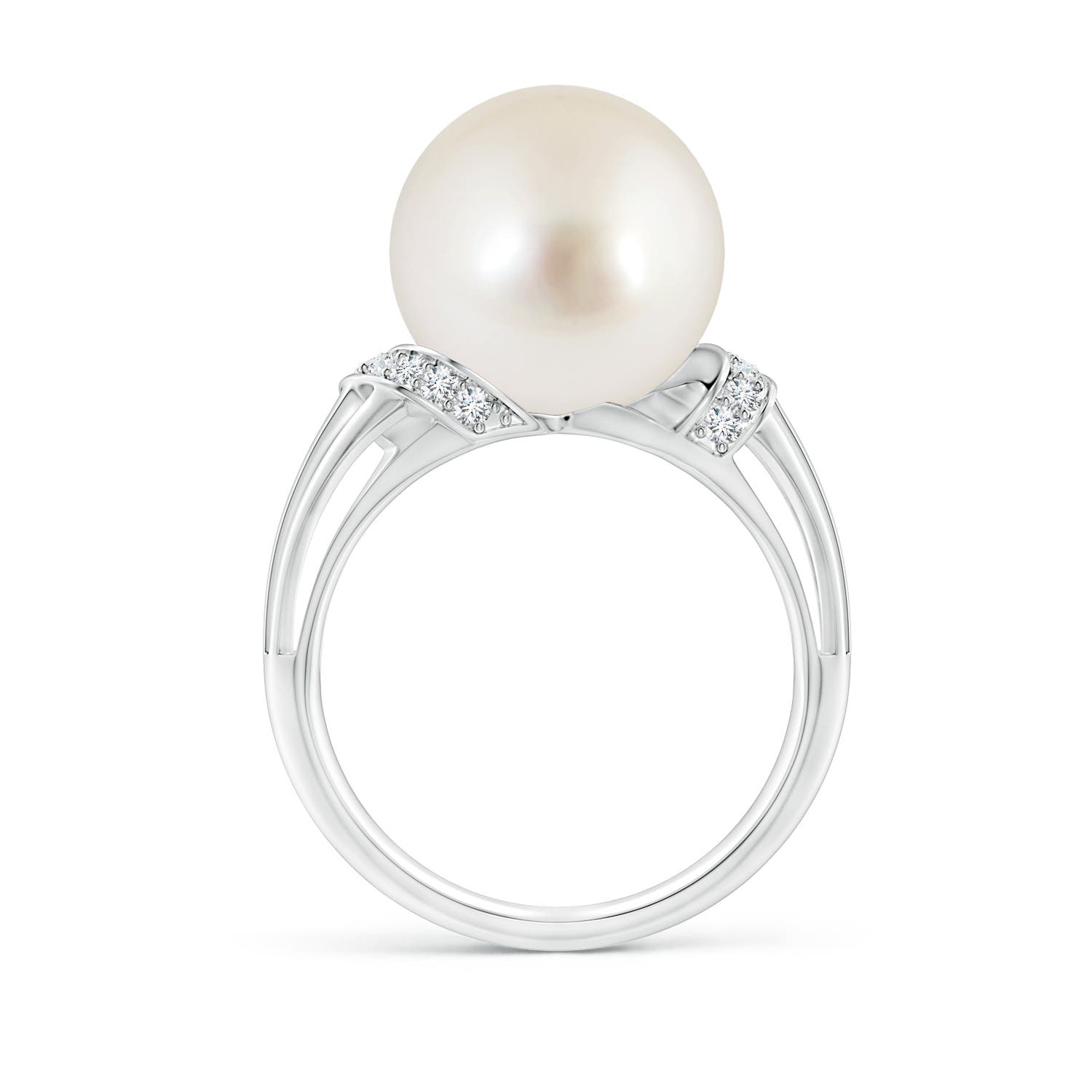 12mm AAAA South Sea Pearl Ring with Pavé-Set Diamonds in White Gold