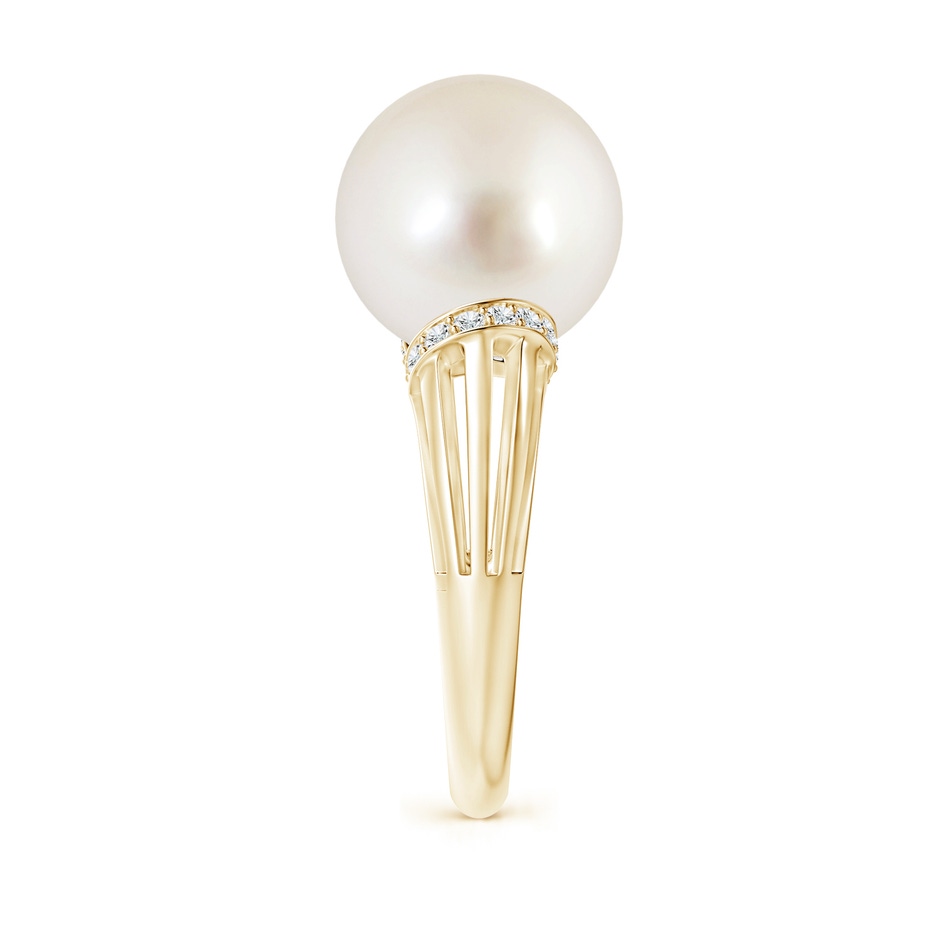 12mm AAAA South Sea Pearl Ring with Pavé-Set Diamonds in Yellow Gold side 2