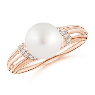 8mm AA South Sea Pearl Ring with Pavé-Set Diamonds in Rose Gold