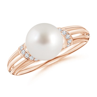 8mm AAA South Sea Pearl Ring with Pavé-Set Diamonds in Rose Gold