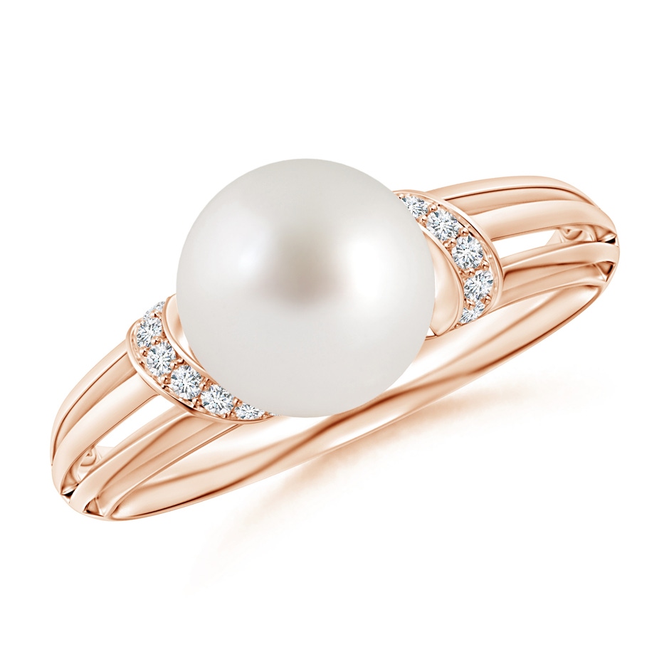 8mm AAA South Sea Pearl Ring with Pavé-Set Diamonds in Rose Gold 