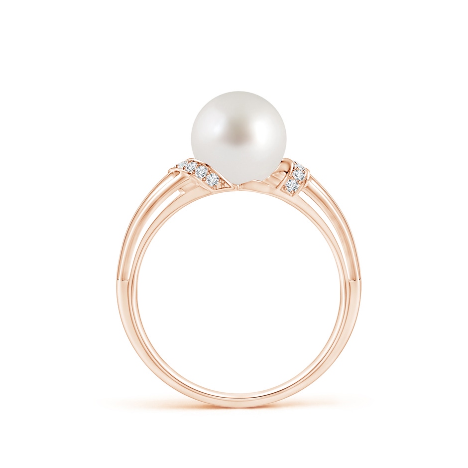 8mm AAA South Sea Pearl Ring with Pavé-Set Diamonds in Rose Gold side 1