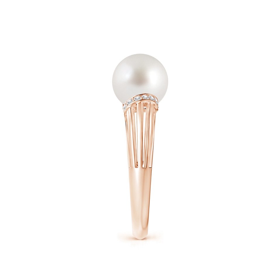 8mm AAA South Sea Pearl Ring with Pavé-Set Diamonds in Rose Gold side 2